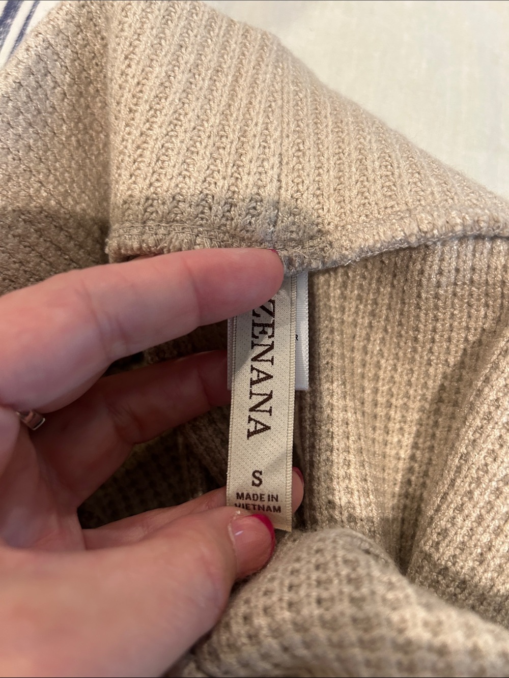 Zenana Waffle Knit Two-Piece Loungewear Set - Taupe/ Size Small - Picture 9 of 10